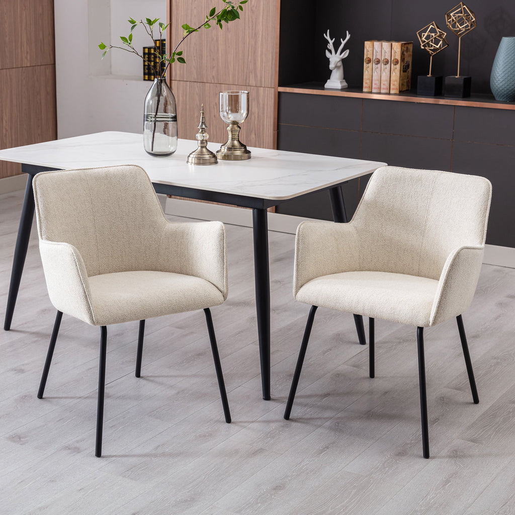 Beige Linen Upholstered Dining Chairs Set of 2 with Black Metal Legs L84825