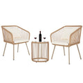 3-Piece Wicker Patio Bistro Set with 2 Chairs Coffee Table Cushions N64467