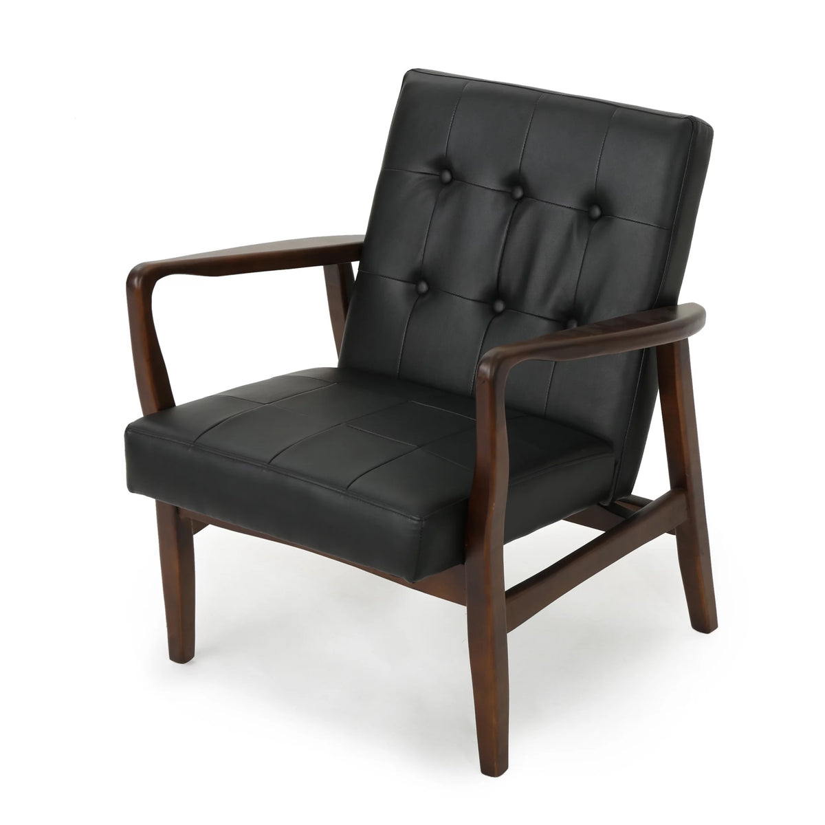 Mid Century Modern Faux Leather Club Chair with Wood Frame I936