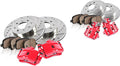 Powder Coated Red Calipers + Drilled Slotted Rotors + Ceramic Pads E4784
