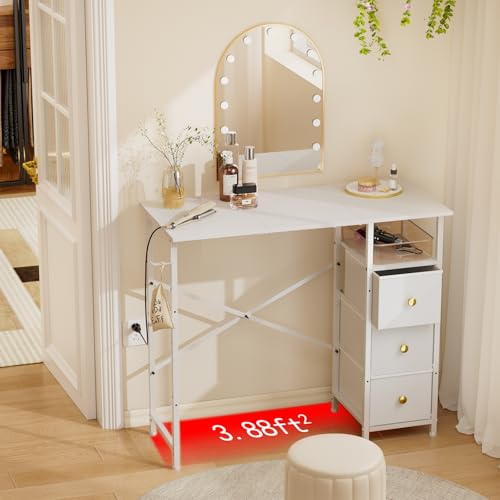 White Compact Vanity Desk with Drawers T2809