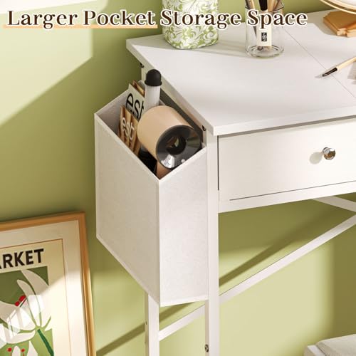 White 32 Inch Vanity Desk with Fabric Drawer M39883