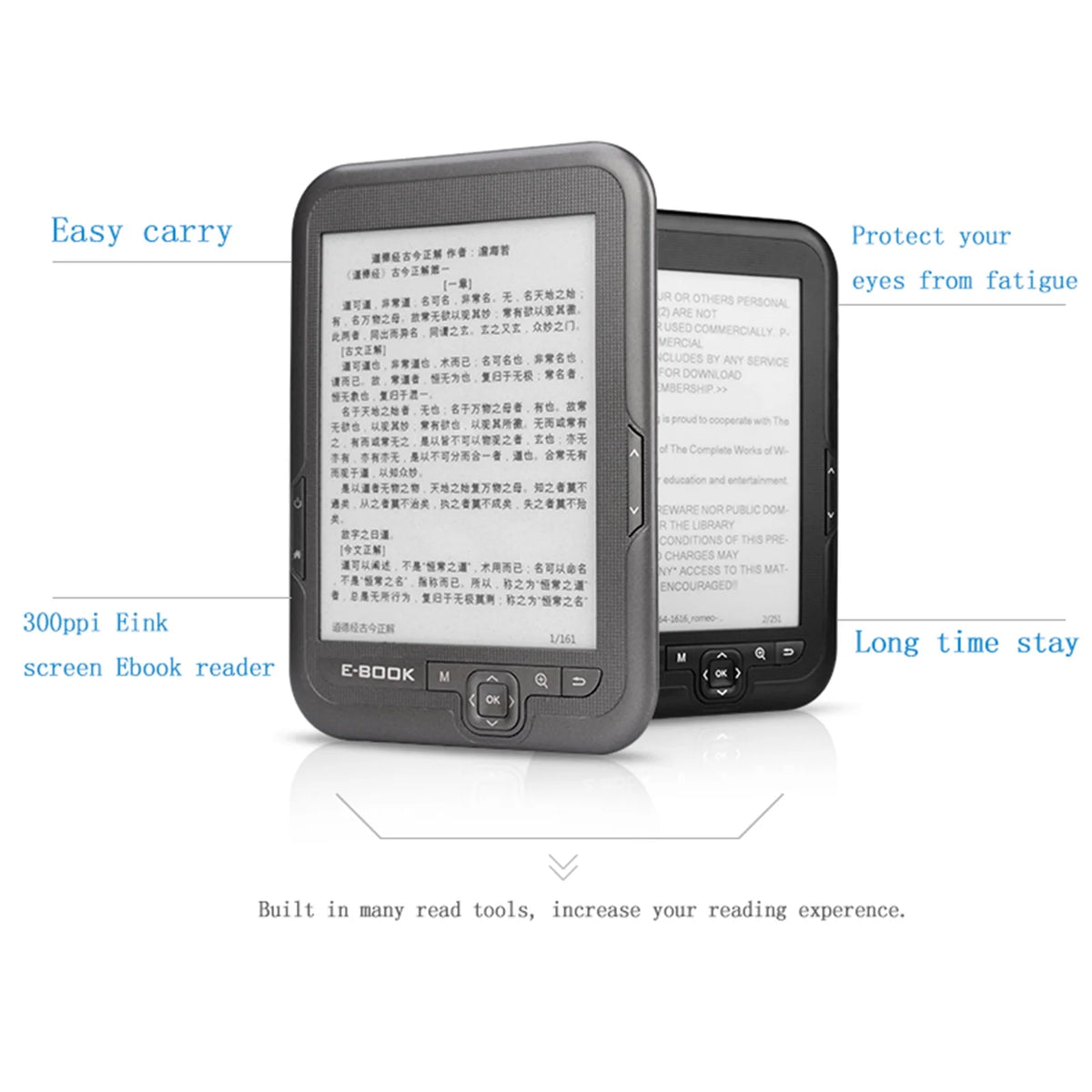 Ebook Reader High Clear Ink Screen Double RAM Adjustable Fonts 1024*768 Resolution K27008