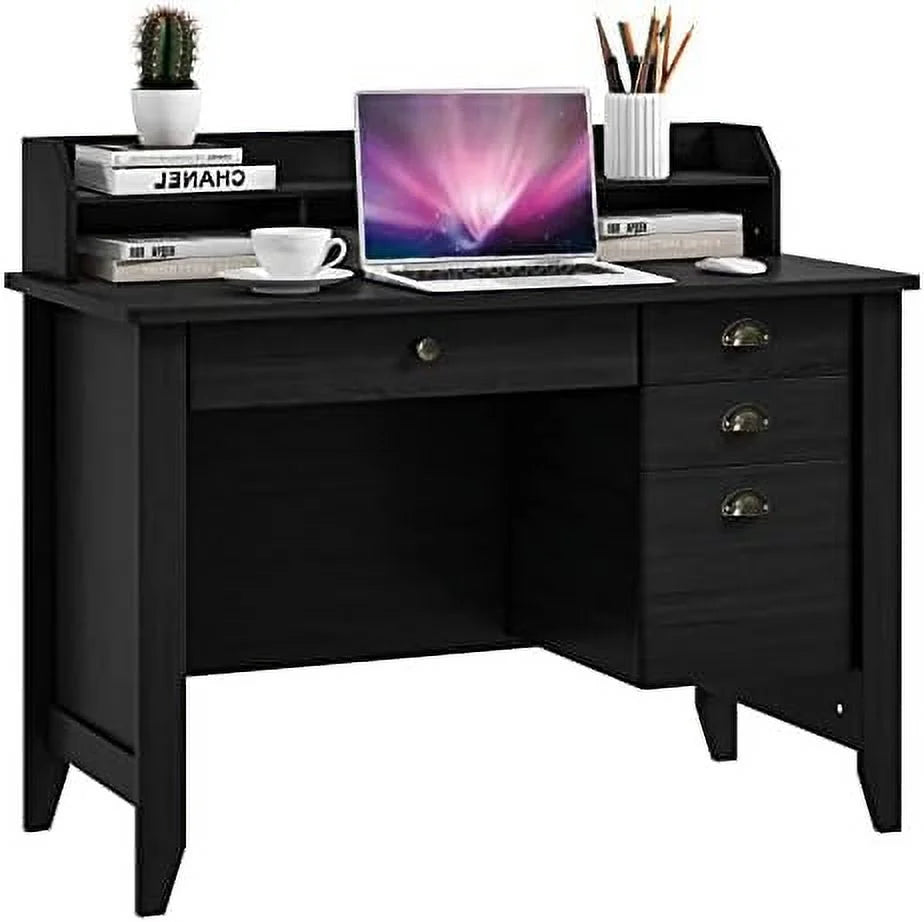 Brown Computer Desk with 4 Drawers and Hutch R67327