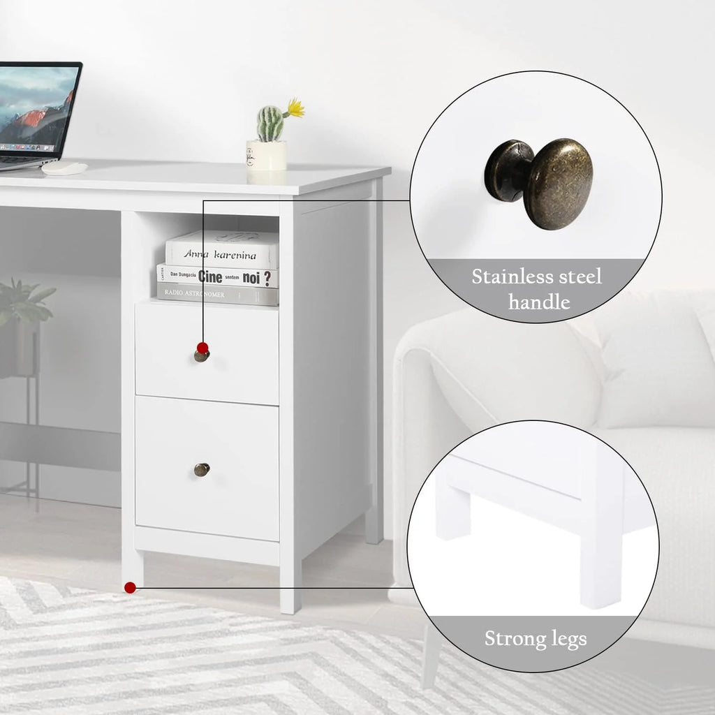 White Writing Desk with Drawers N99070