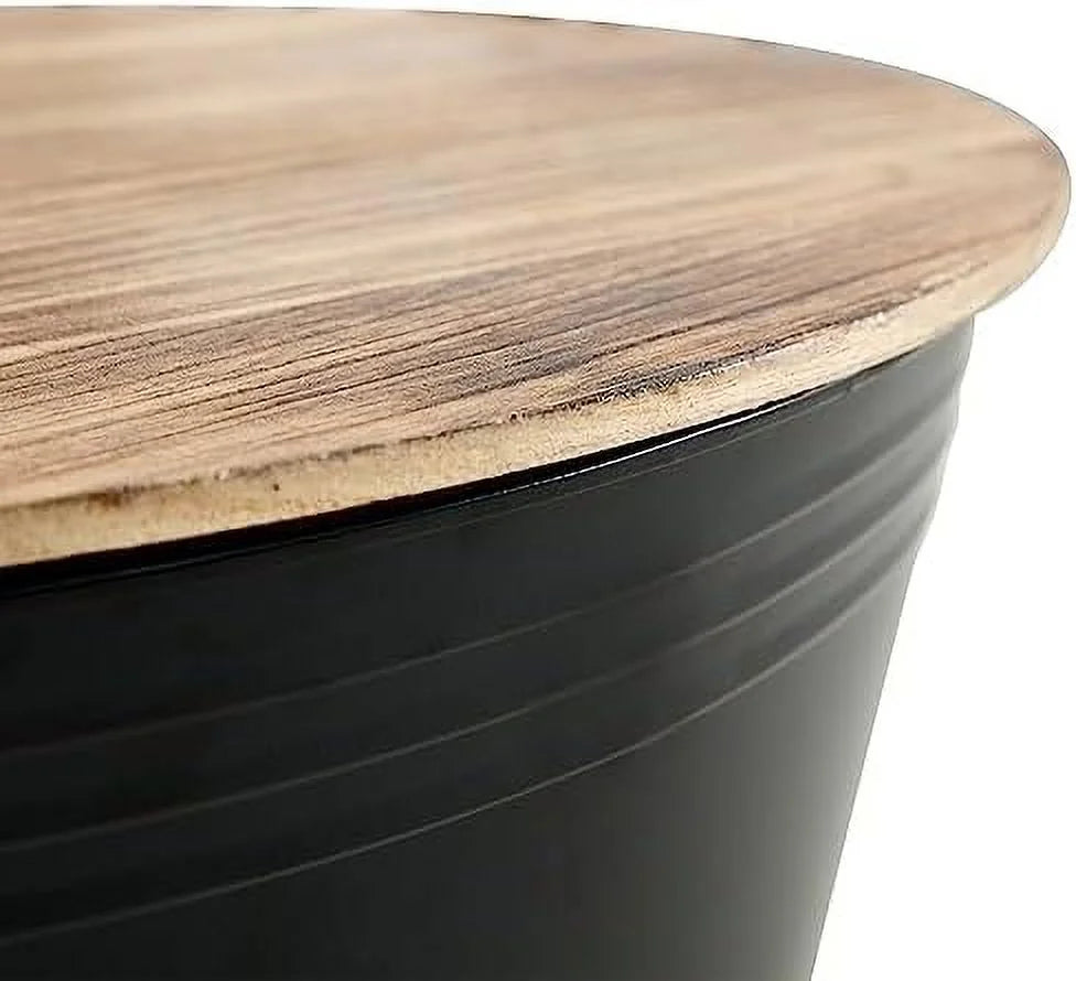 Galvanized Rustic Round Metal End Tables with Wood Lid C32229