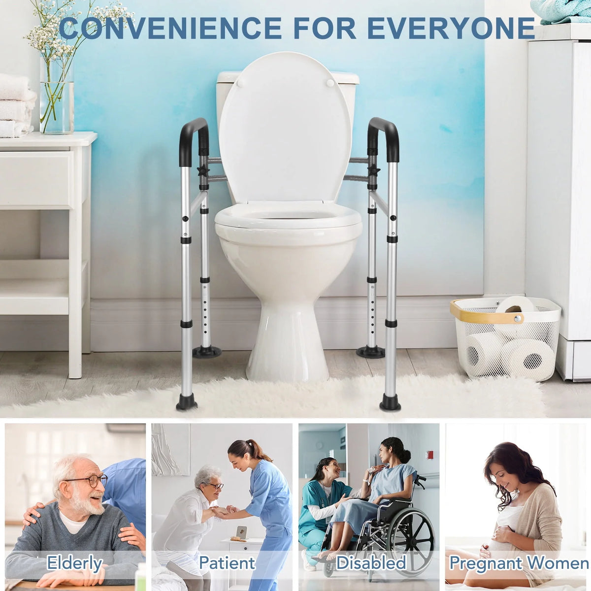 Toilet Safety Rail, 7 Adjustable Height & Width, Gray & Black D657231
