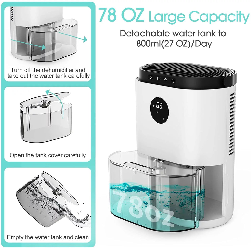 78oz 2300ml Portable Ultra Quiet Dehumidifier D764