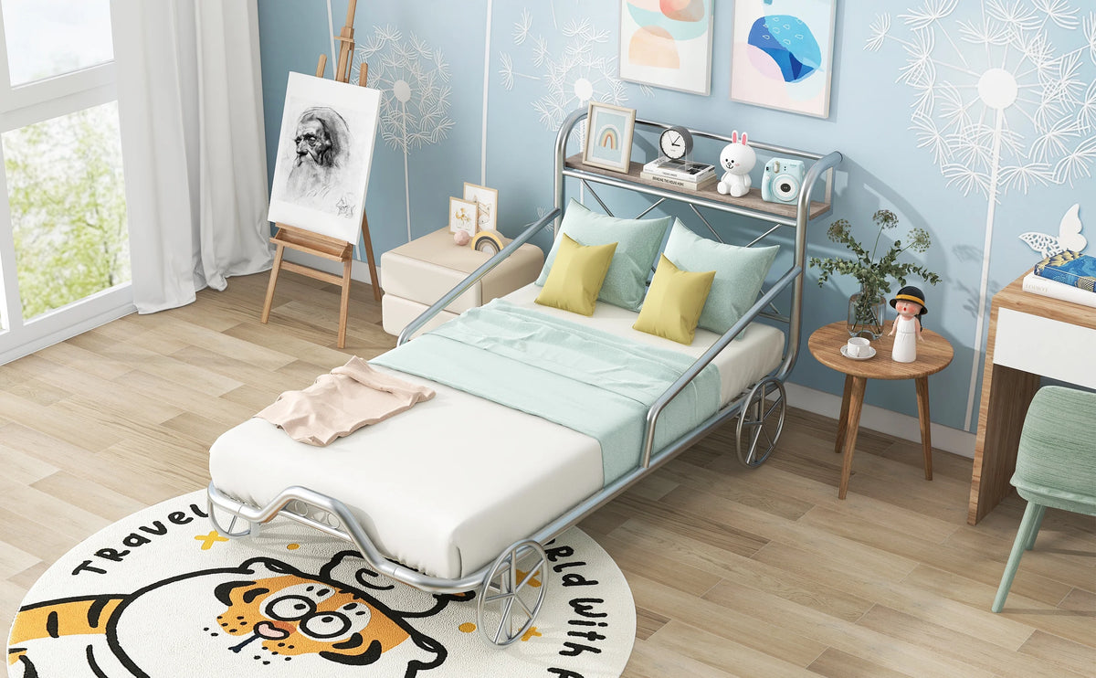 Twin Size Metal Car Bed with Guardrails L423