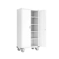 72” Locking Metal Garage Storage Cabinet with Wheels & Pegboards, White N985772