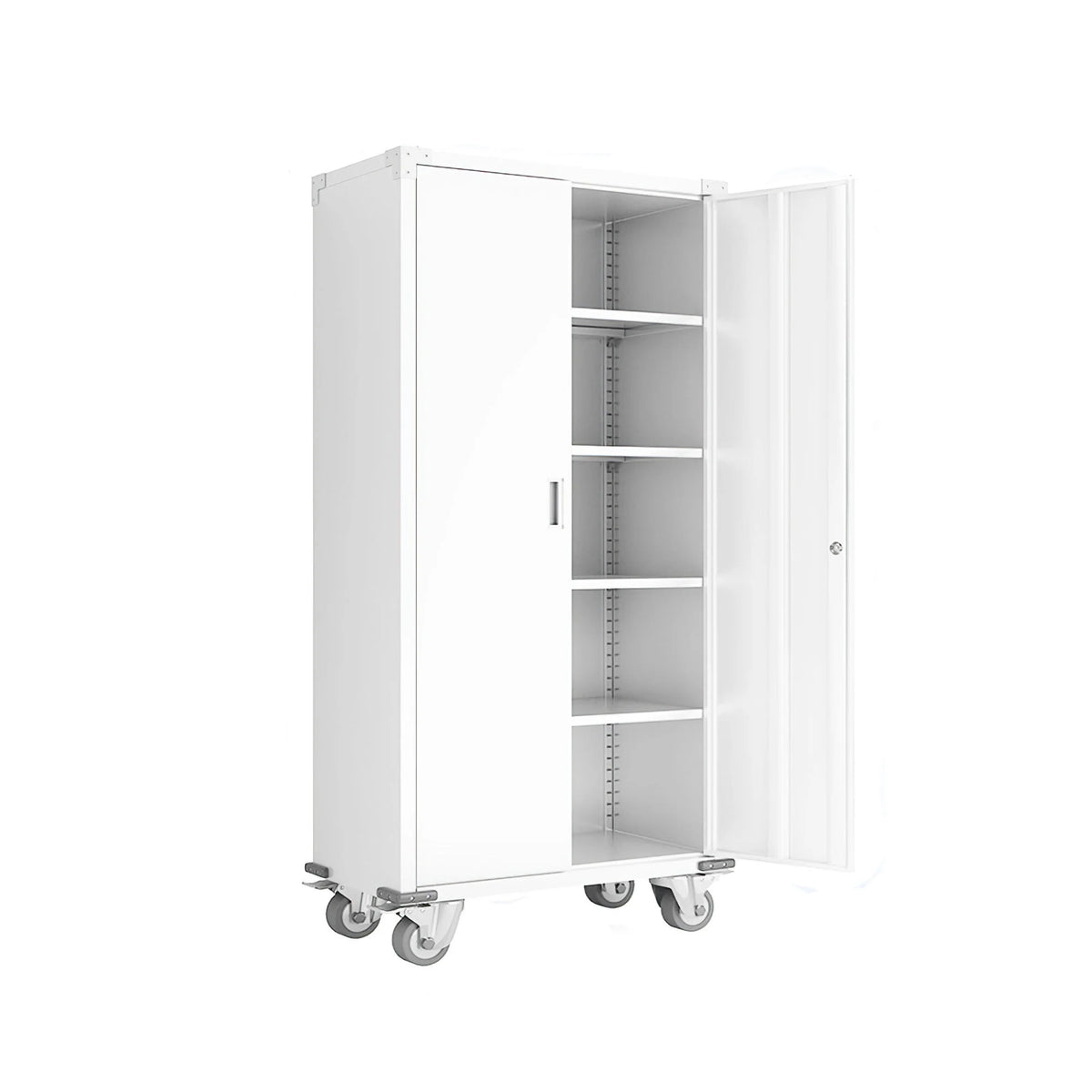 72” Locking Metal Garage Storage Cabinet with Wheels & Pegboards, White N985772