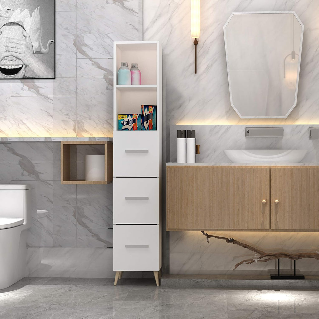 Ivory White Freestanding Bathroom Storage Cabinet with 2 Open Shelves M938224