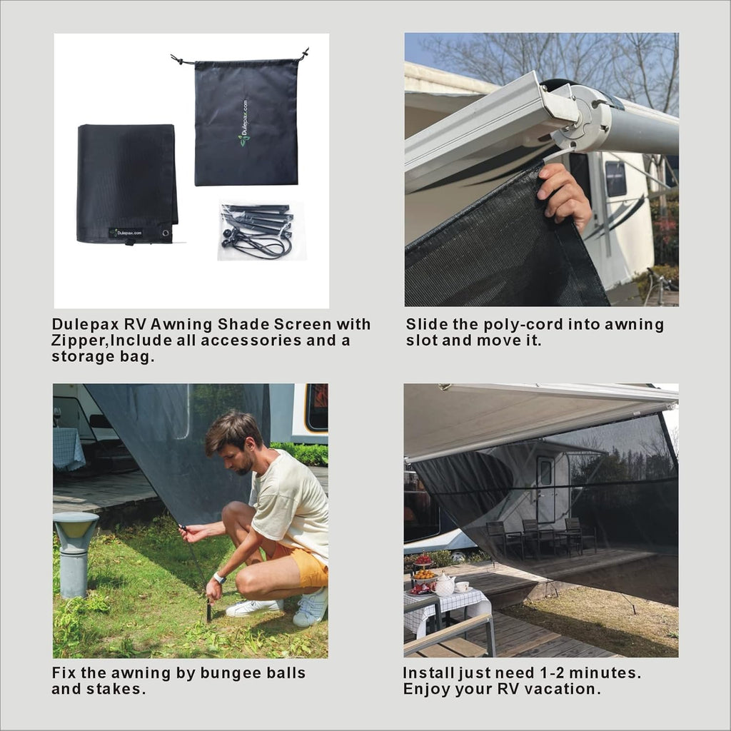 RV Awning Shade Screen with Zipper 8'X13'3'' E777