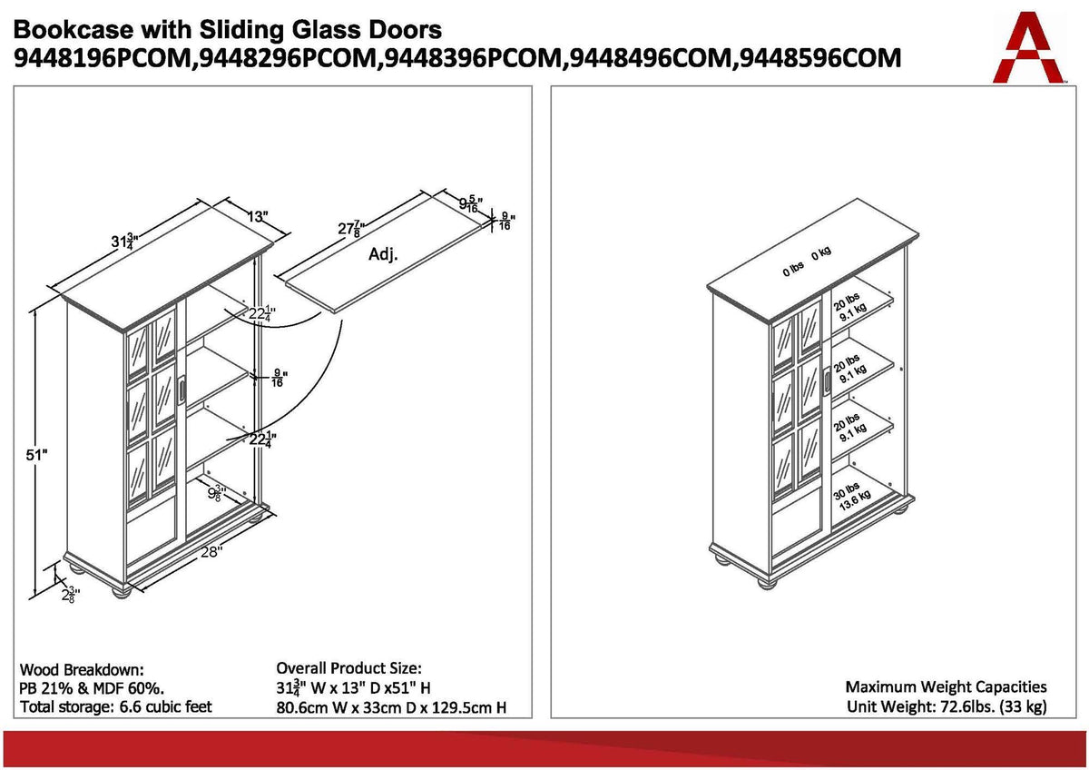 Soft Gray Bookcase with Sliding Glass Doors J21112