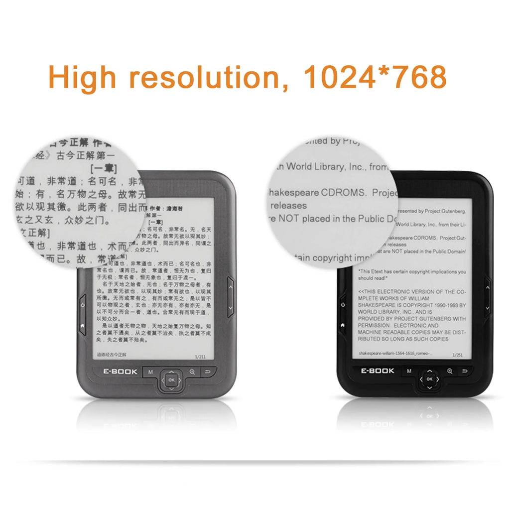 Ebook Reader High Clear Ink Screen Double RAM Adjustable Fonts 1024*768 Resolution K27008