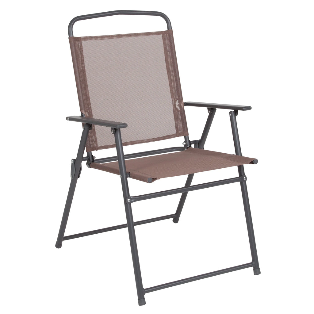 6-Piece Patio Set with Glass Table, Umbrella, and 4 Folding Chairs, Black D615056