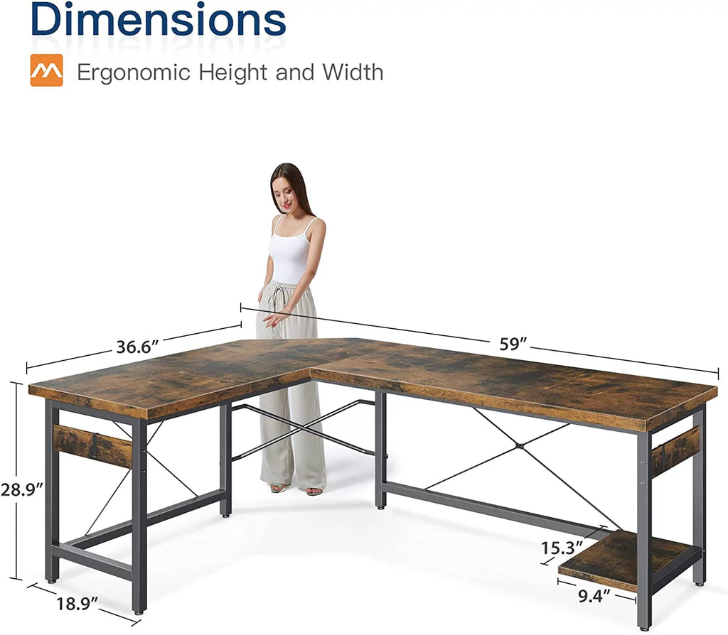 59" L Shaped Black Gaming Desk W16918