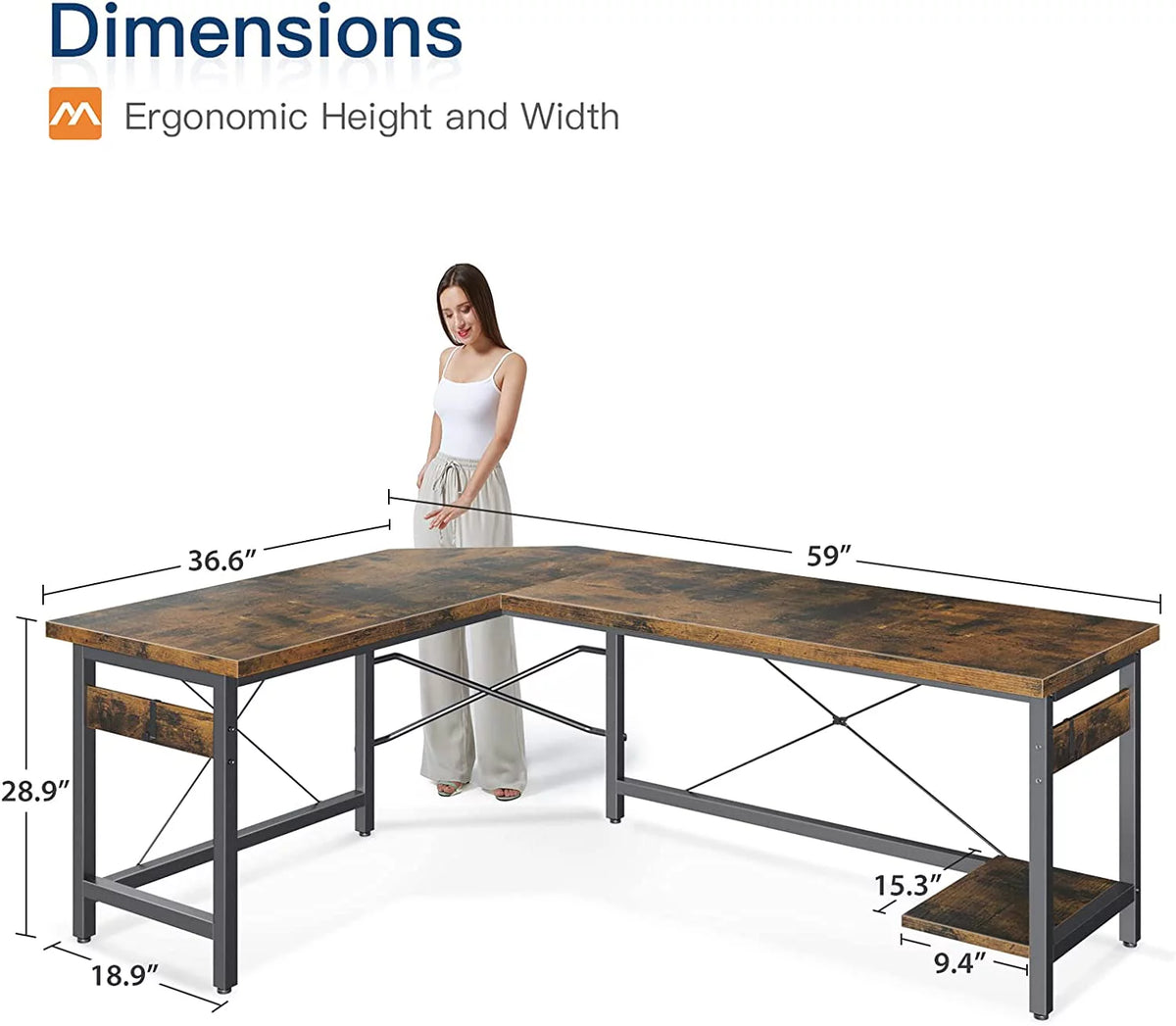 59" L Shaped Black Gaming Desk W16918