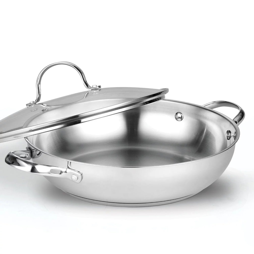 Stainless Steel 12-Inch Wok Stir Fry Pan with Glass Lid I917590