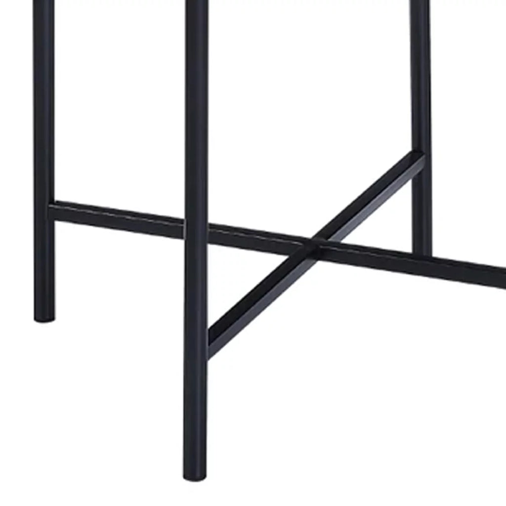 24 Inch Round End Table Rattan Accent Metal Legs Black U92652