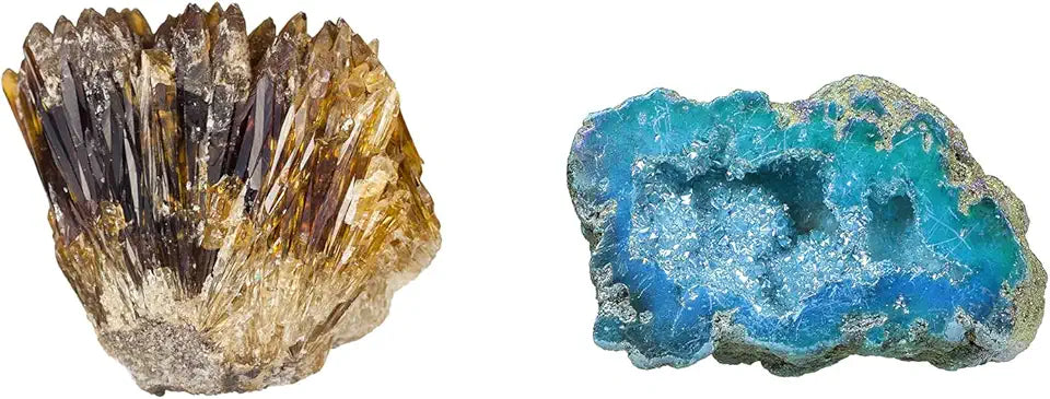 Natural Raw Amber Calcite Crystal Cluster Geode Stone & Blue Quartz Geode Stone U8505