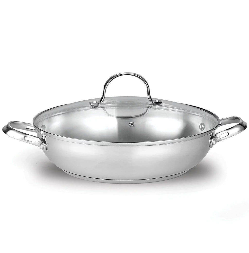 Stainless Steel 12-Inch Wok Stir Fry Pan with Glass Lid I917590