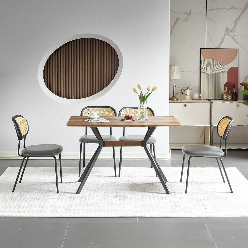 Light Gray Set of 4 Upholstered Dining Chairs with Black Metal Legs Y187820