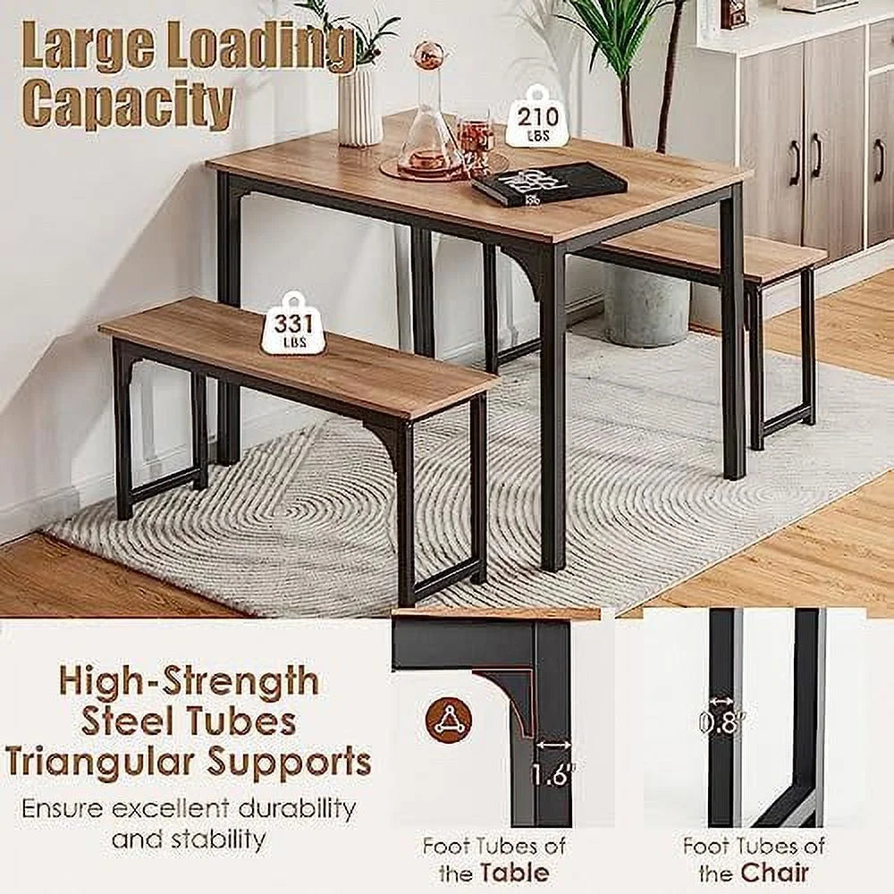 3-Piece Dining Table Set for 4 with Metal Frame P3948