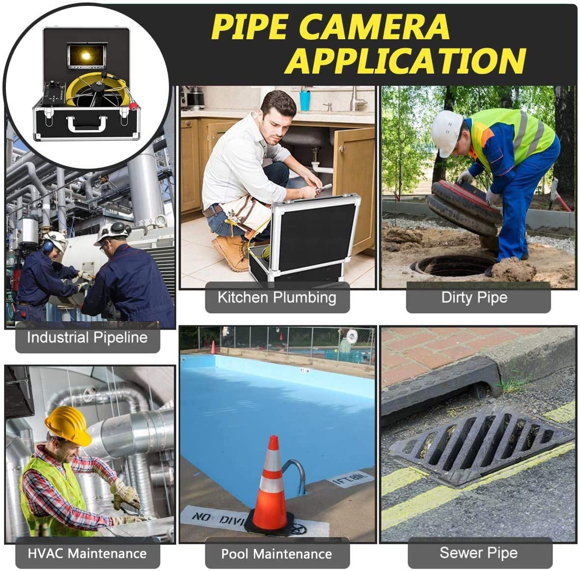 50m Drain Pipe Inspection Camera with 7 Inches LCD Monitor U8918