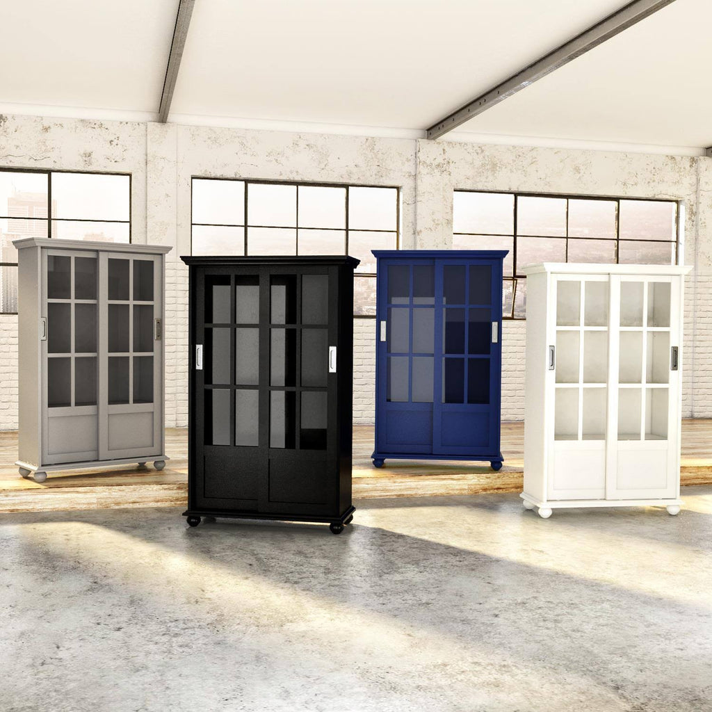 Soft Gray Bookcase with Sliding Glass Doors J21112