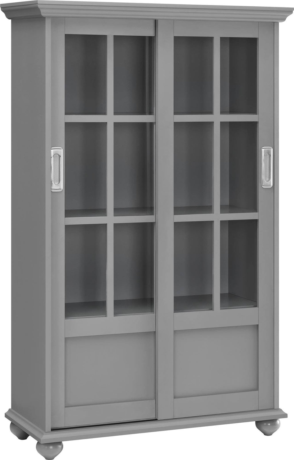 Soft Gray Bookcase with Sliding Glass Doors J21112