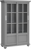 Soft Gray Bookcase with Sliding Glass Doors J21112