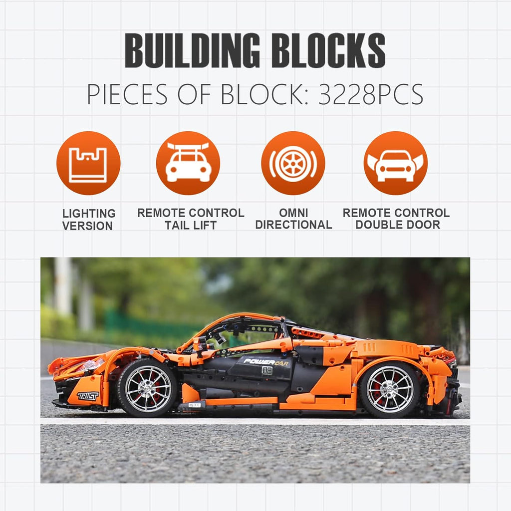 RC Sports Car Building Kit, 3228 Pieces 1:8 Scale O8839