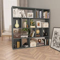 Wooden Bookcase and Display Cabinet with Open Shelves, Gray U956680