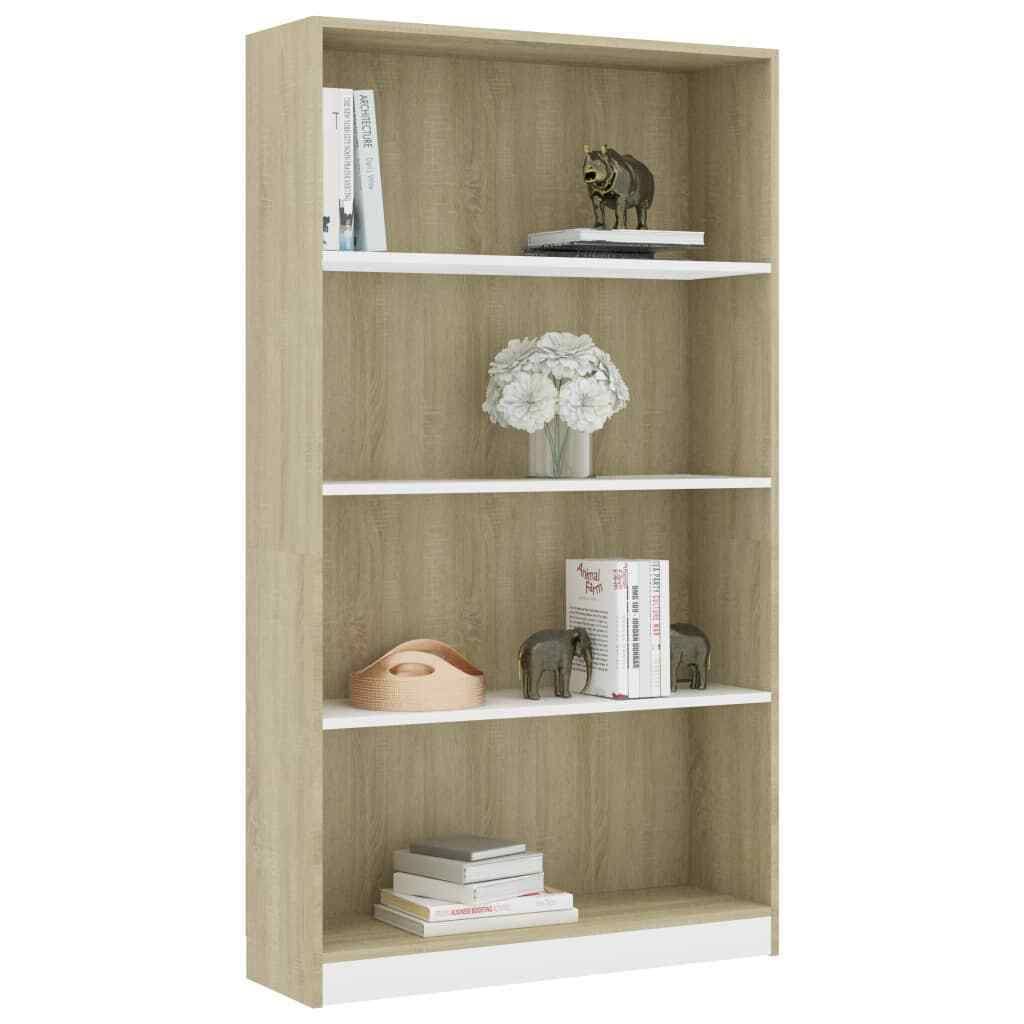 White and Sonoma Oak 4-Tier Book Cabinet T732