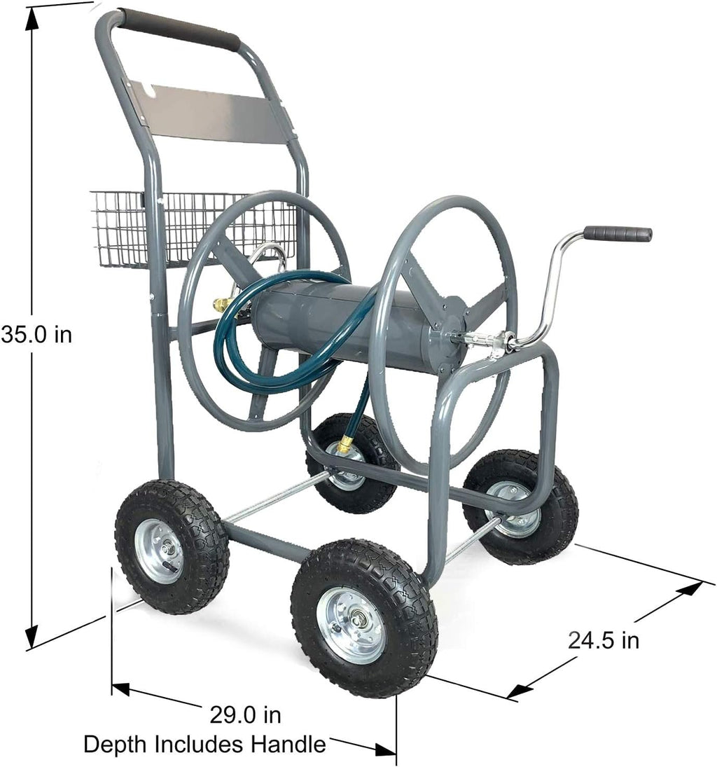 4 Wheels Portable Garden Hose Reel Cart with Storage Basket P66737
