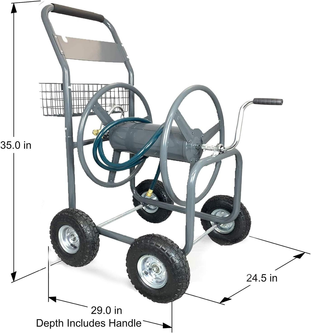 4 Wheels Portable Garden Hose Reel Cart with Storage Basket P66737