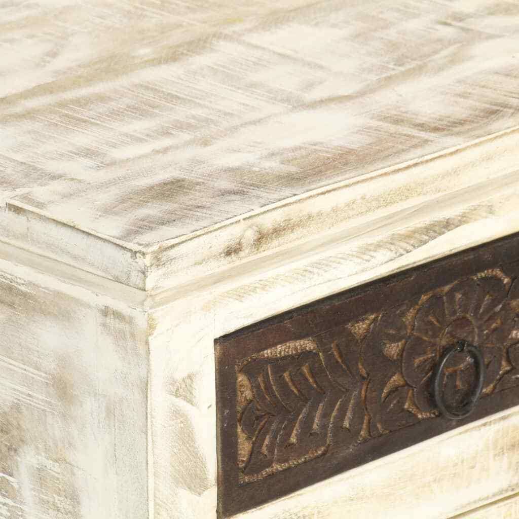 White Solid Mango Wood Bedside Cabinet I797803