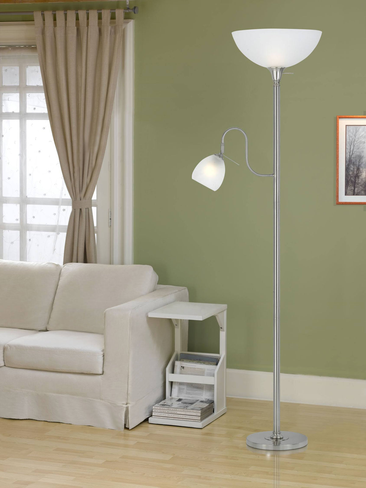 Brushed Steel Torchiere with Reading Lamp H502638