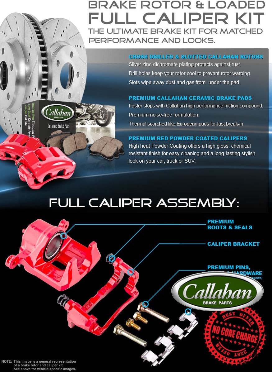 Powder Coated Red Calipers Rotors Ceramic Pads Kit L187660