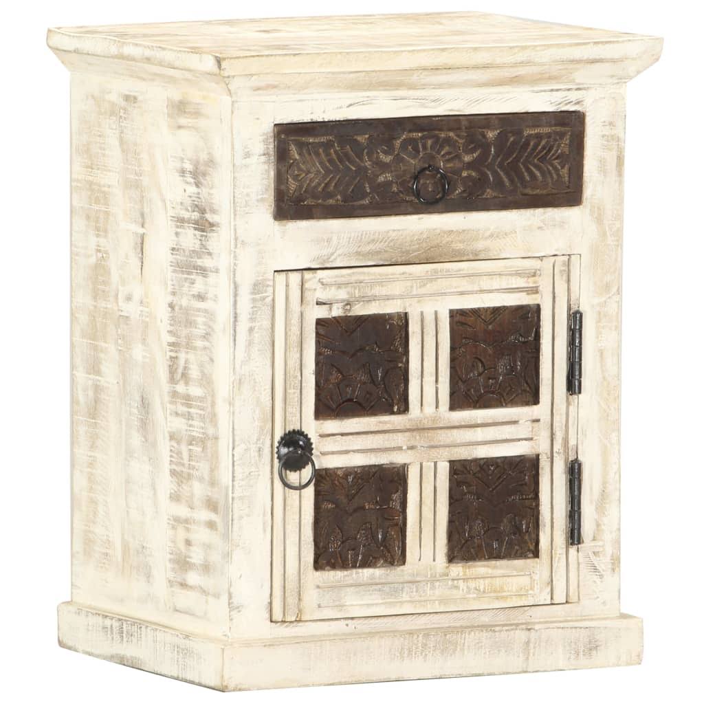 White Solid Mango Wood Bedside Cabinet I797803