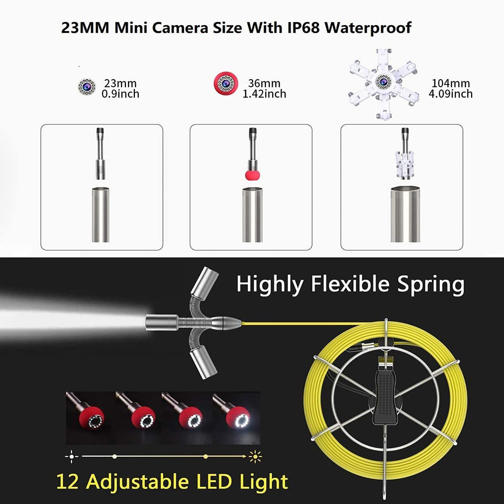 50m Drain Pipe Inspection Camera with 7 Inches LCD Monitor U8918