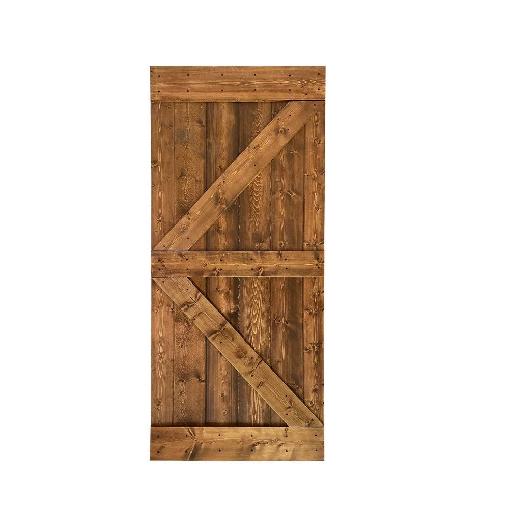30 in. x 84 in. Red Walnut Stained Solid Pine Wood Interior Sliding Barn Door Slab Y675664