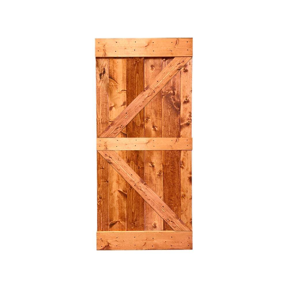 30 in. x 84 in. Red Walnut Stained Solid Pine Wood Interior Sliding Barn Door Slab Y675664