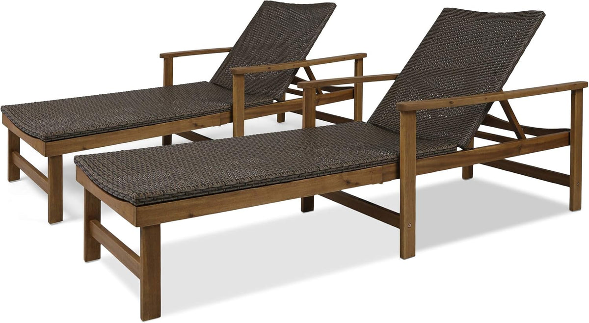 Acacia Wood Chaise Lounge with Wicker Seating Set of 2 K132483