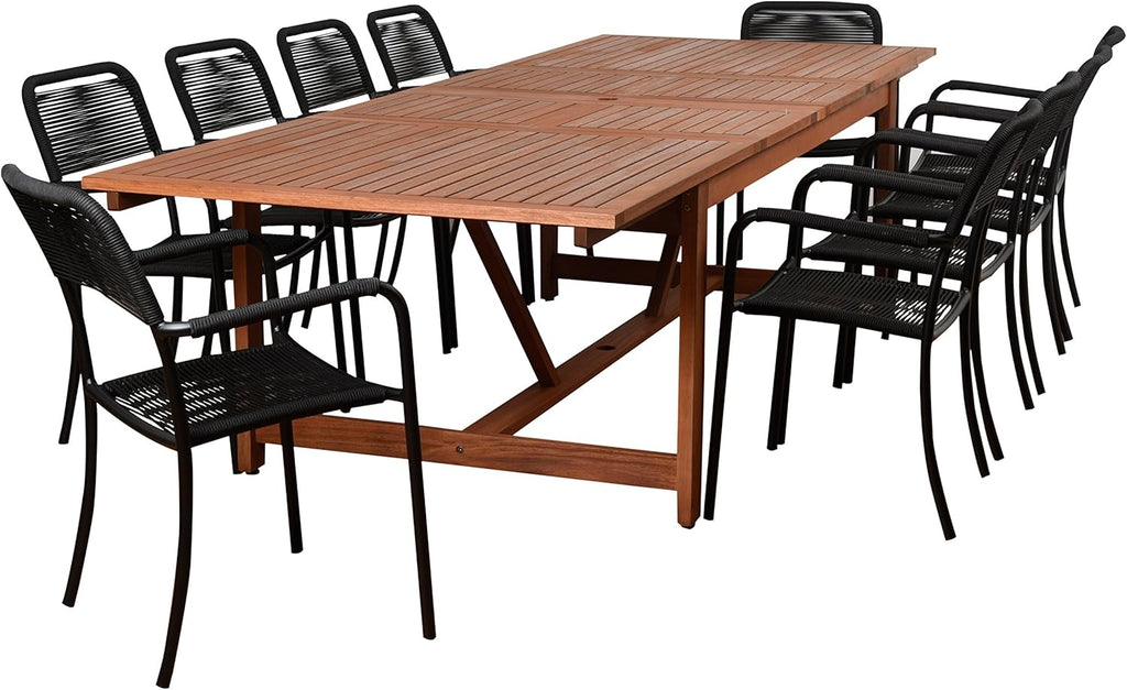 11-Piece Eucalyptus Wood Outdoor Rectangular Dining Table Set Y31881