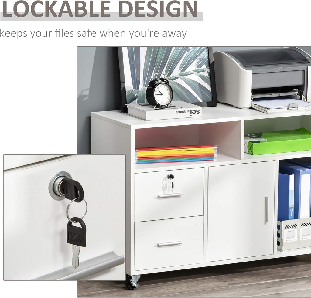 White Printer Stand with Drawer and Caster Wheels C648824