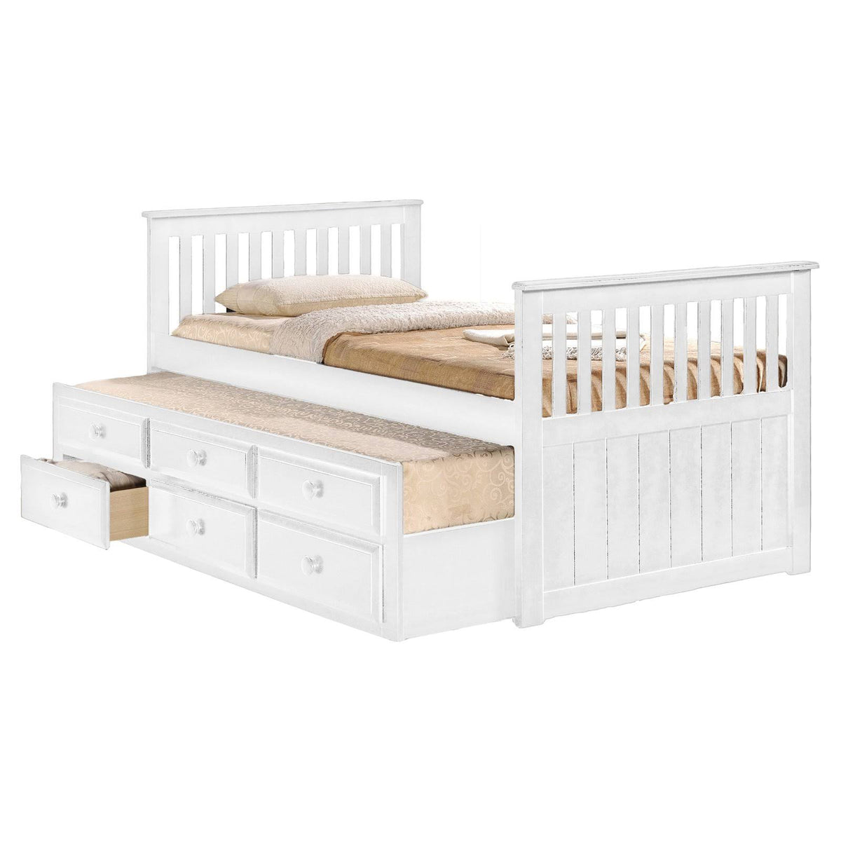 White Twin Size Captain's Bed with 3-Drawer Storage E699489