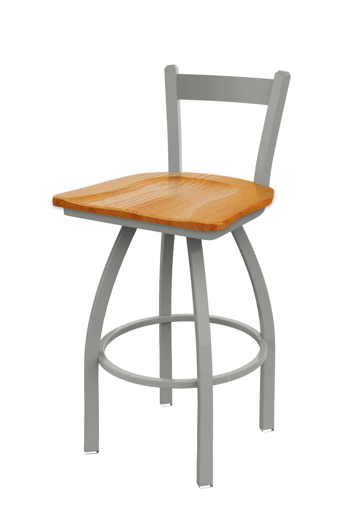 30x22 Low Back Swivel Bar Stool with Anodized Nickel Finish and Medium Oak Seat W68467