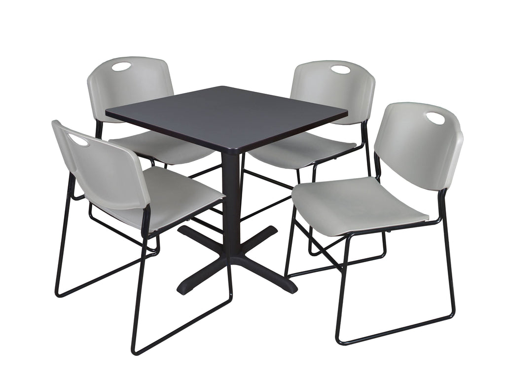 Cherry Square Breakroom Table & 4 Grey Stack Chairs F5946